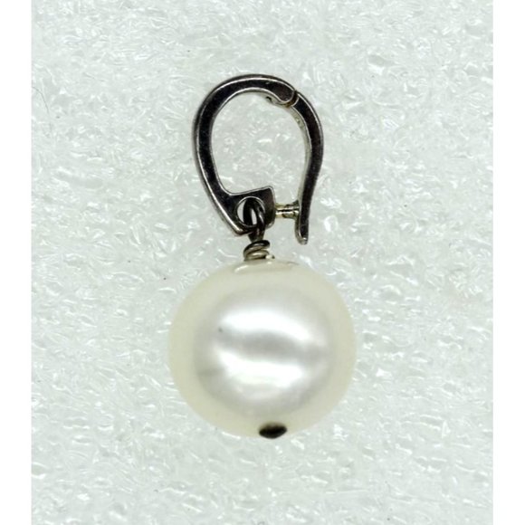925 STERLING 10mm white pearl charm/necklace  enhancer signed GA 925 VINTAGE - Picture 1 of 5